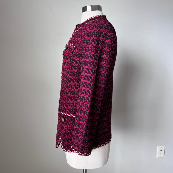 Ming Wang Houndstooth Tweed Knit Jacket Braided Trim Gold Buttons NWT FLAW - Picture 13 of 16